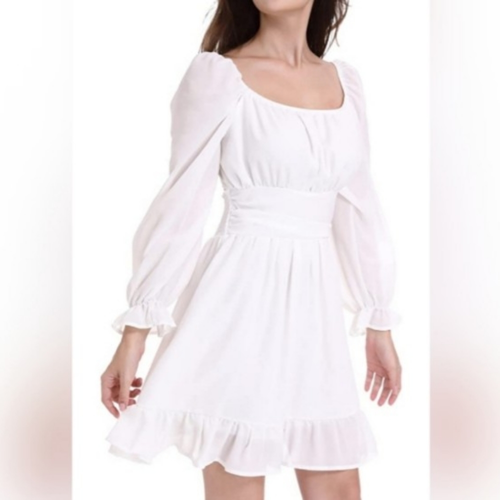 🌞Tie Back Lantern Long Sleeve Dresses Ruffle Off - Picture 1 of 3